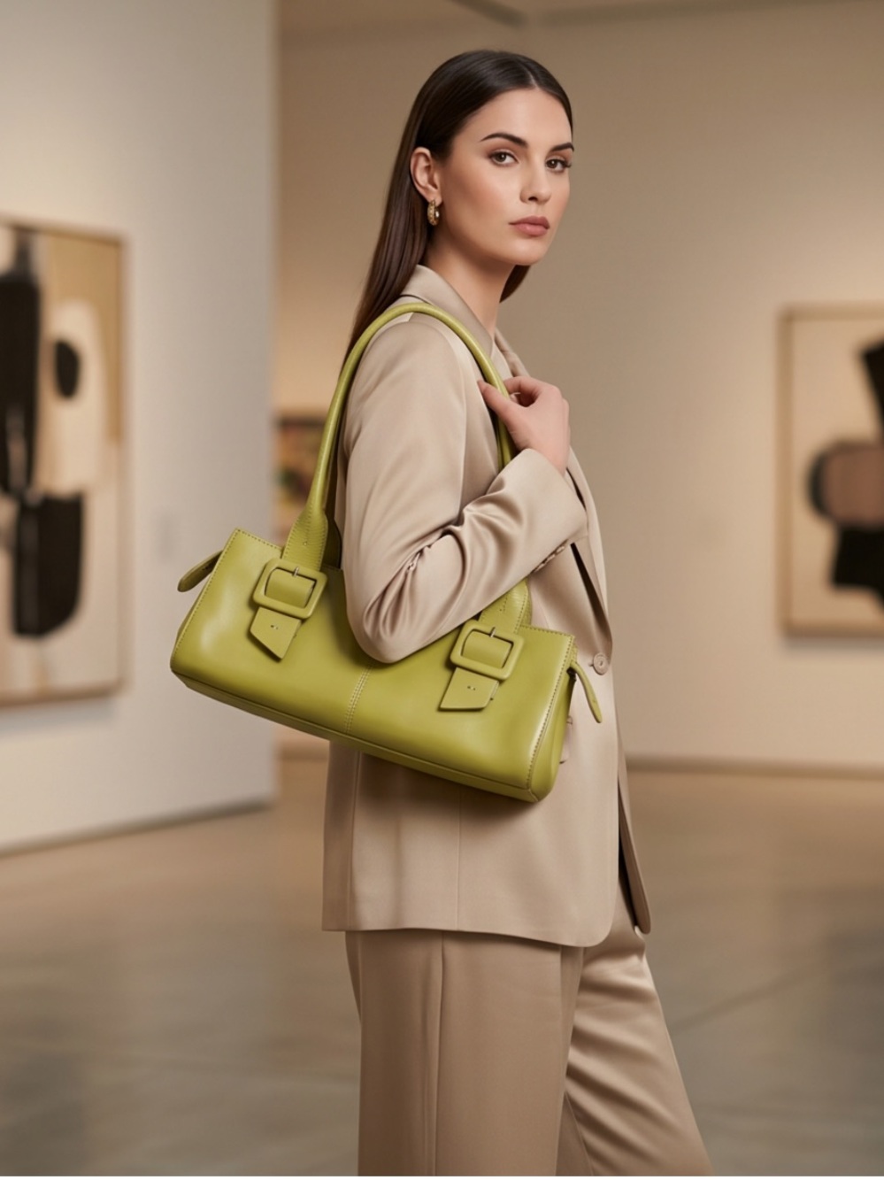 Kenneth Cole Double-Strap Shoulder Bag in Lime